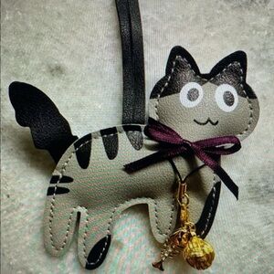 SHEIN Black and Gray Cat Keychain with Gold Charm